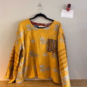 Kantha Bae Wanderer pocket crop.  Yellow Patterned Women's Top